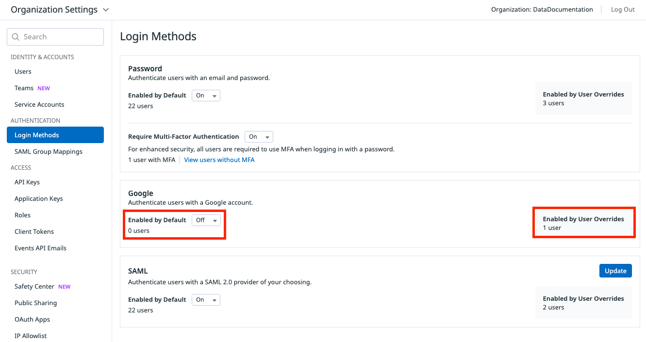 Configuring Login Methods