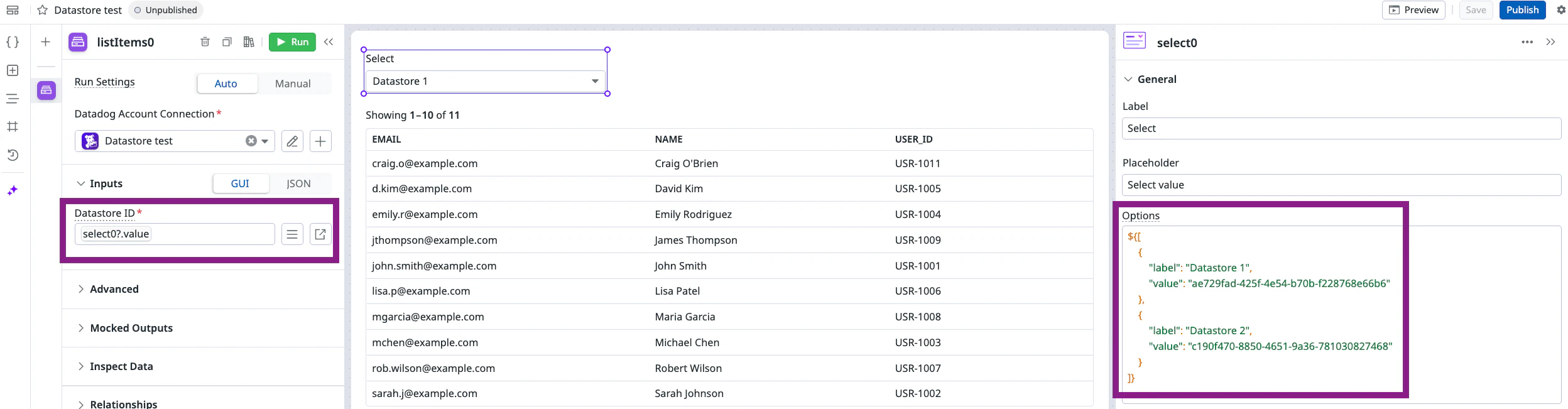 Use Datastores with Apps and Workflows