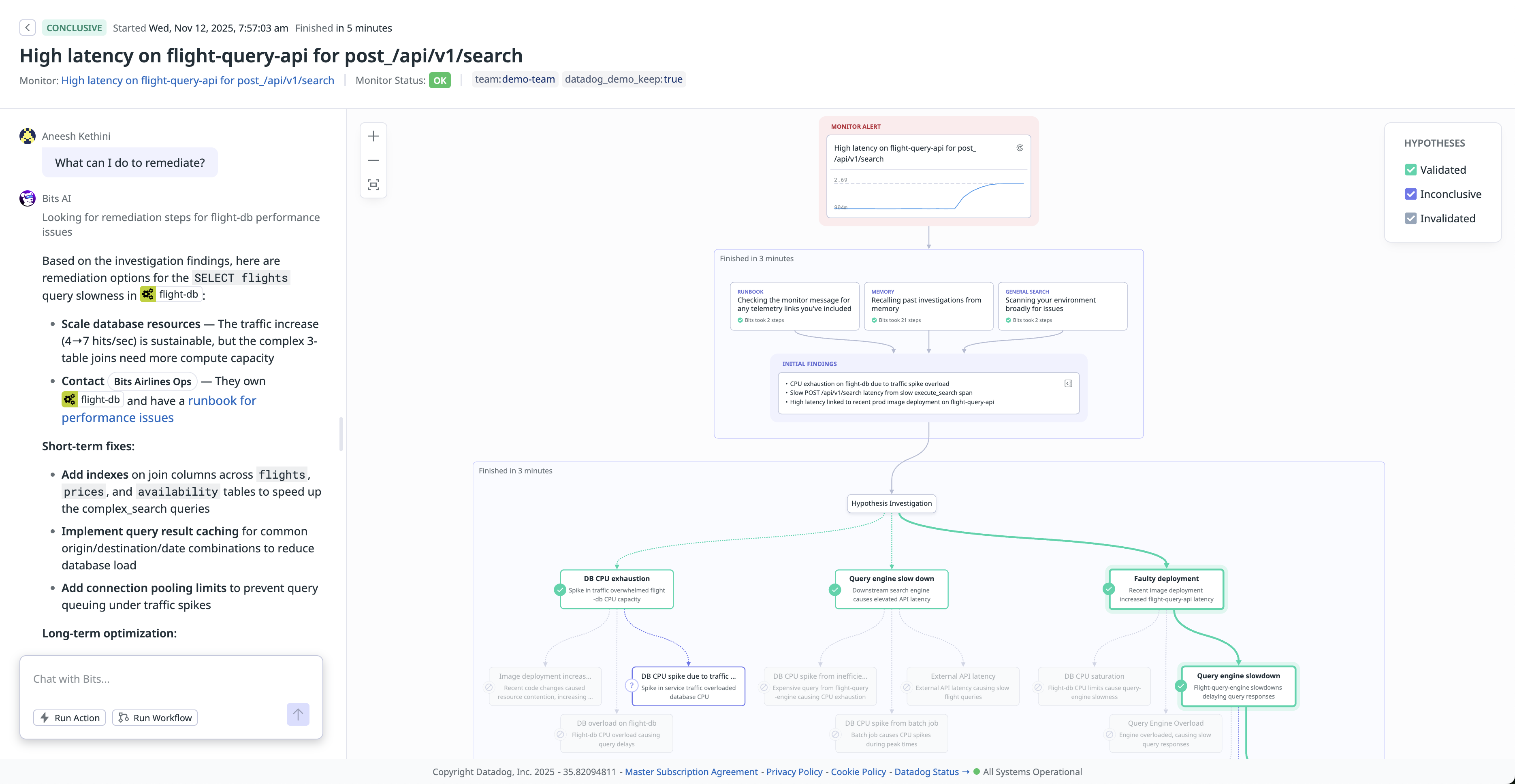 Bits AI analysis on a monitor alert