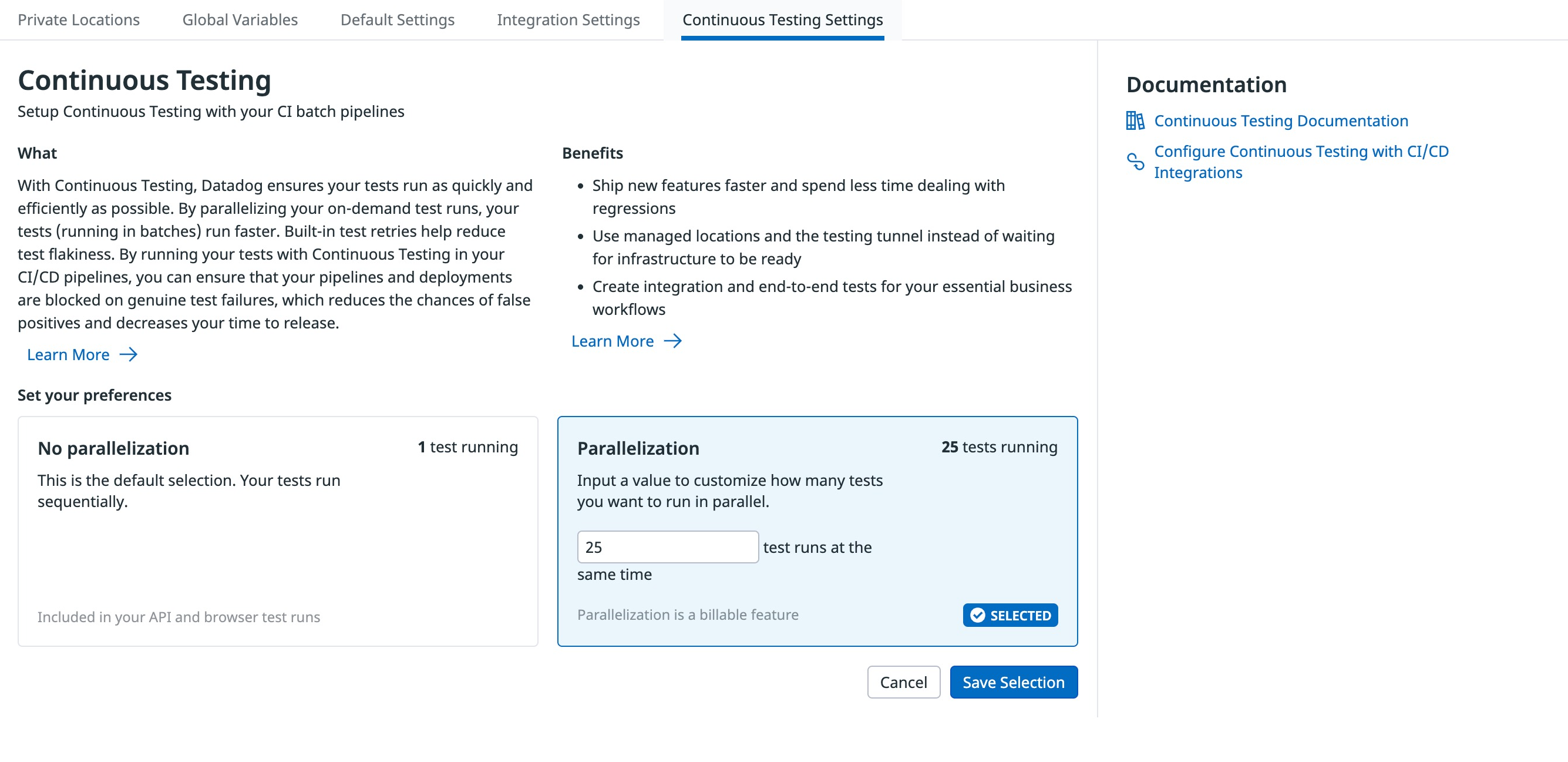Continuous Testing Settings