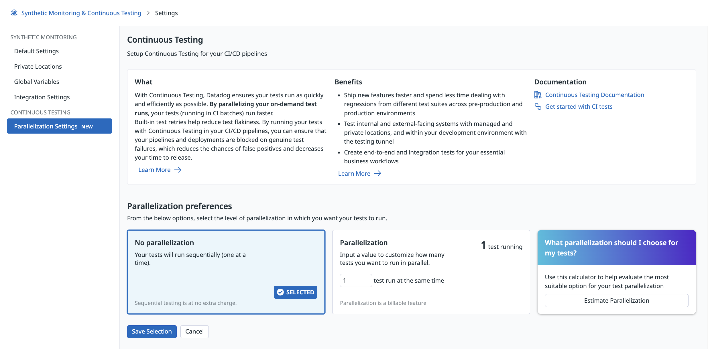 Continuous Testing Settings Continuous testing settings