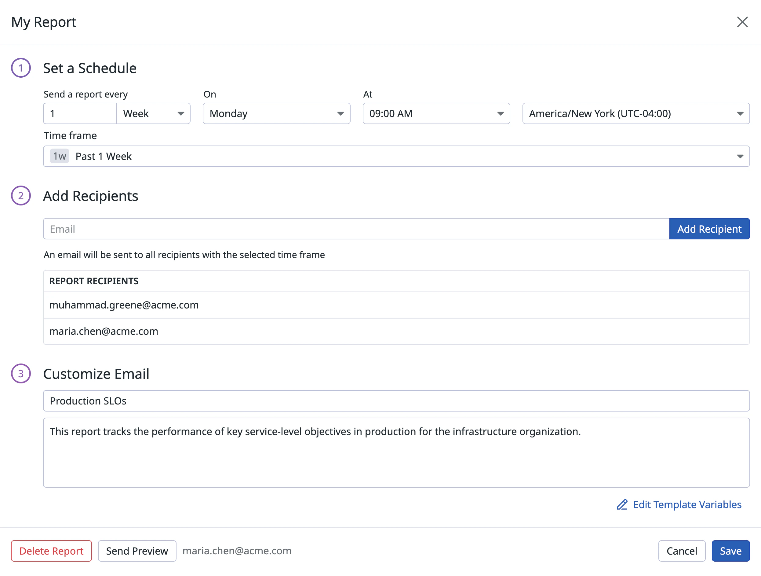 Modal Report Interface Scheduled Reports