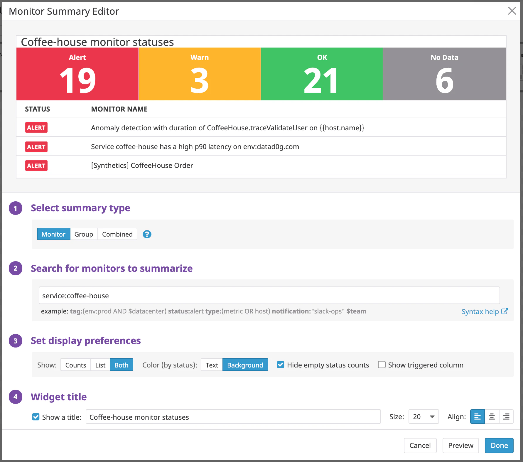 Monitor Summary Widget monitor-summary-widget