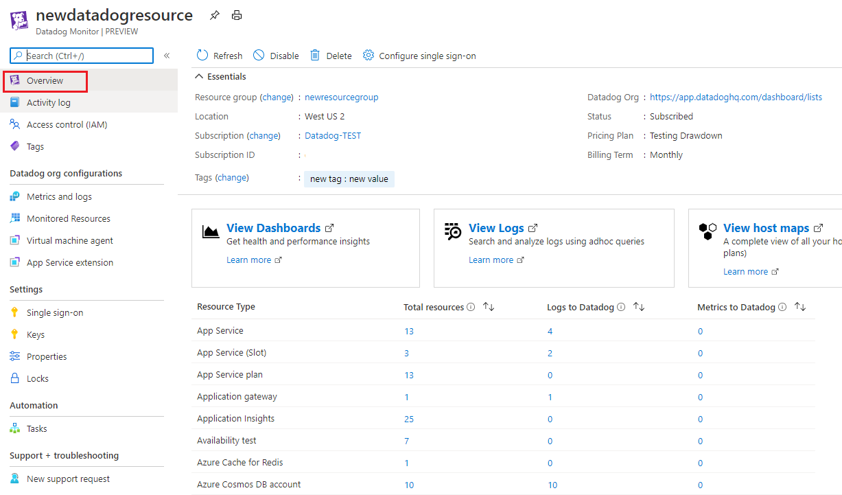 datadog azure log analytics