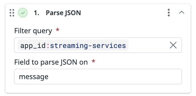 The parse json processor with message as the field to parse on