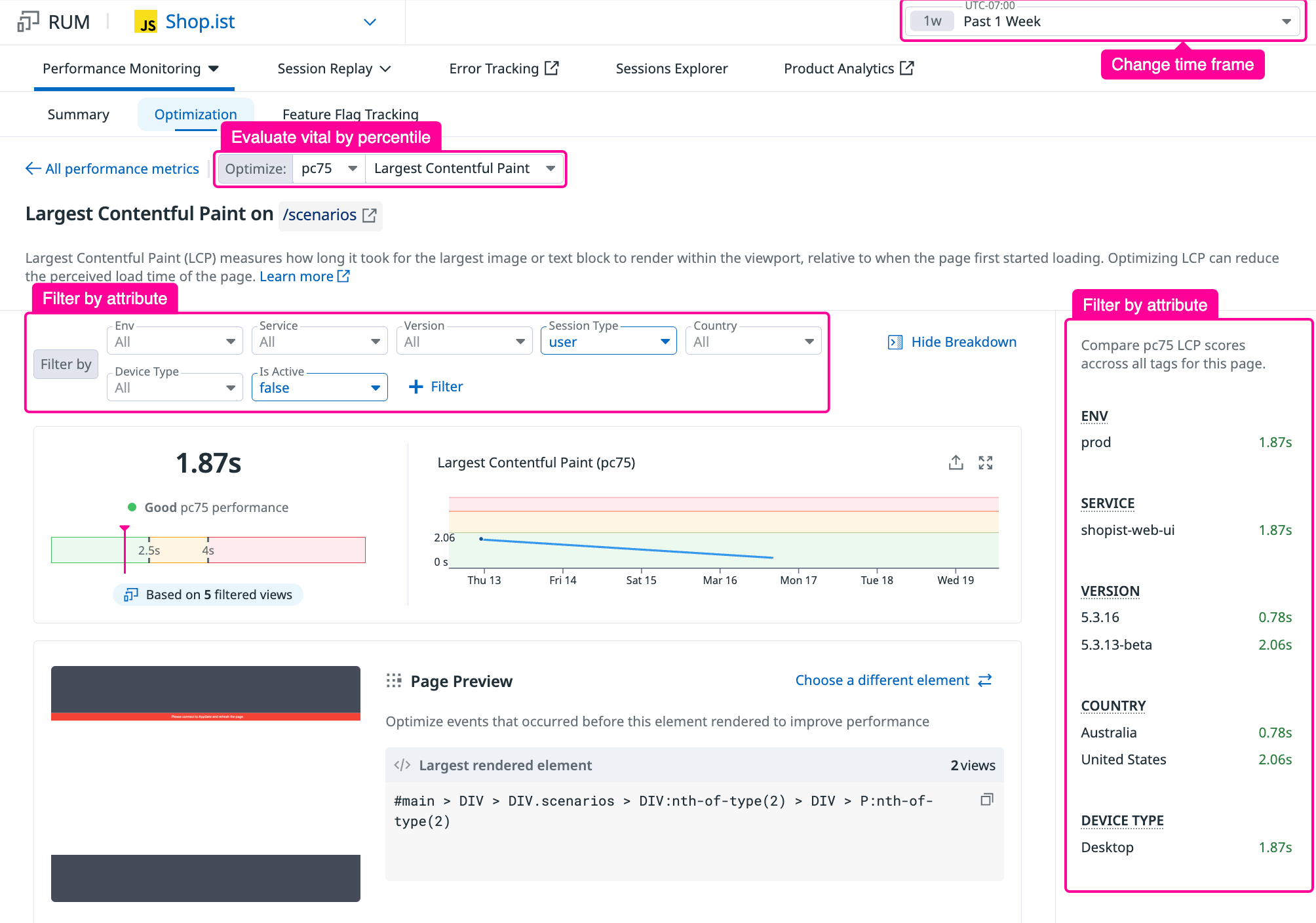 Filter and evaluate your vitals for the selected view.