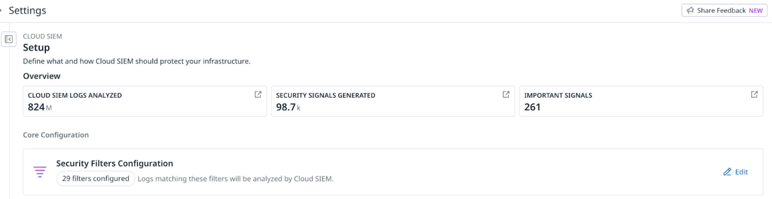 Configuration settings including a Core Configuration heading, which contains an Index Configuration section