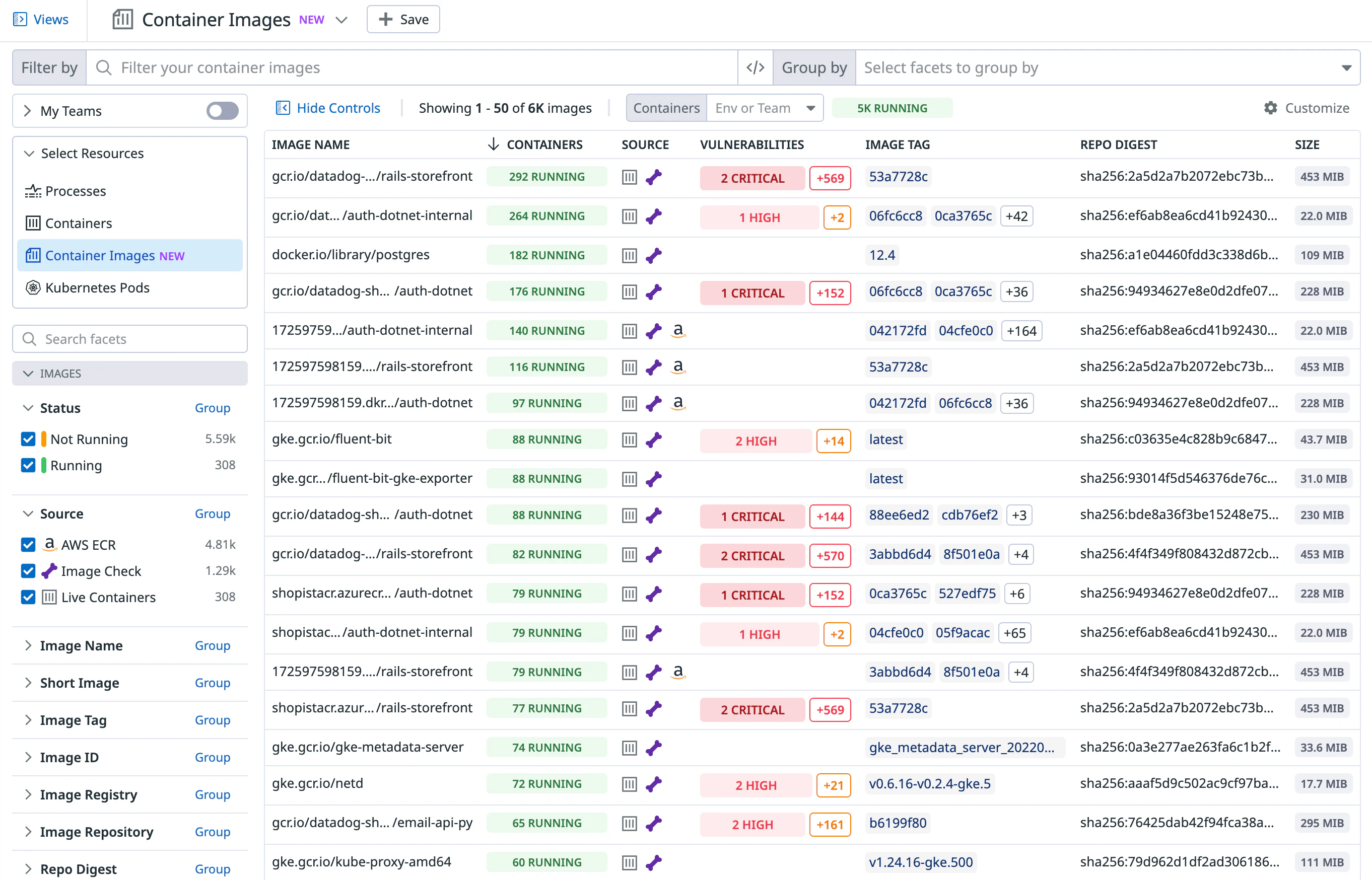 Data Sources Containers Container Images Explorer