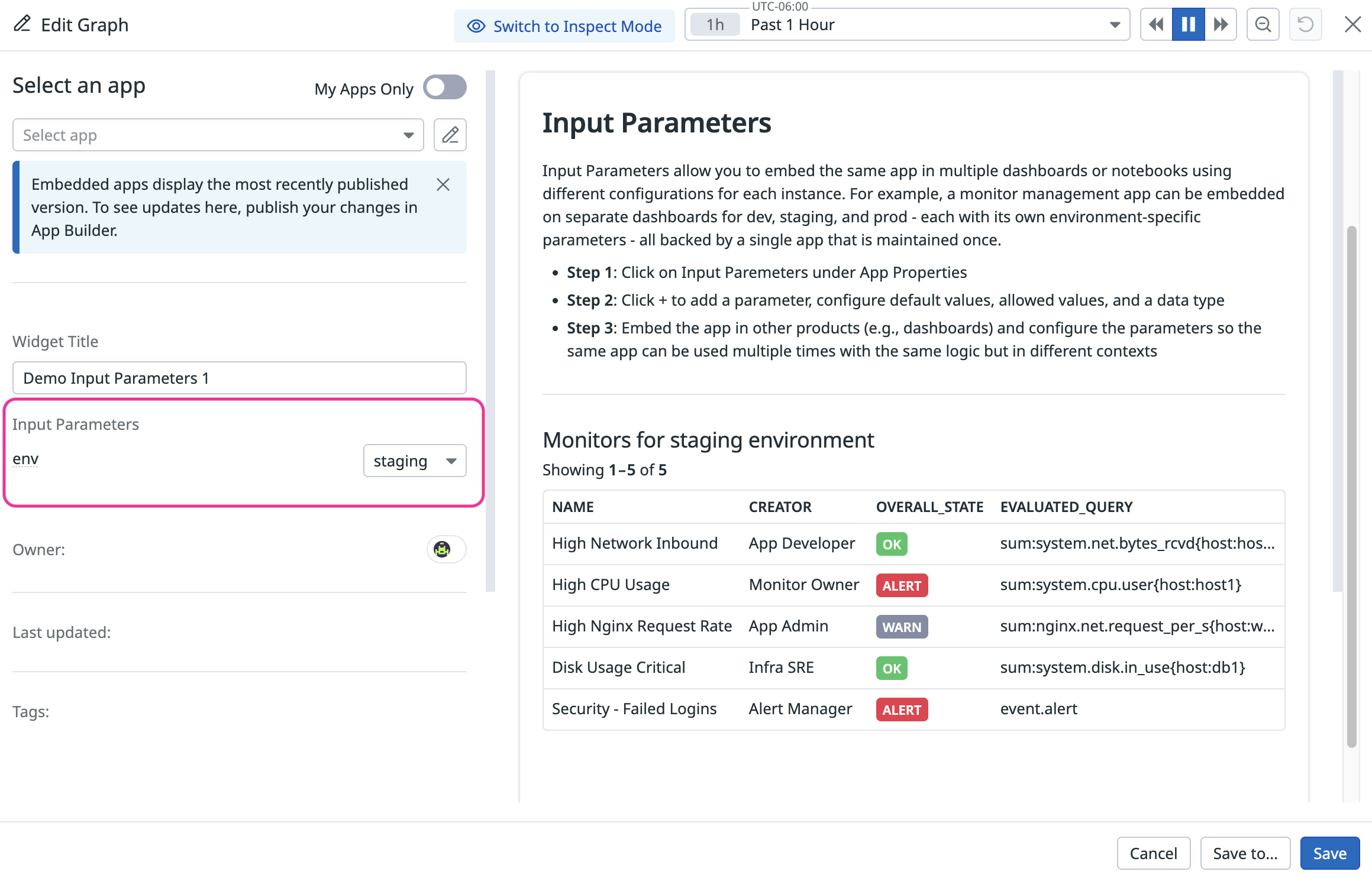 App Input Example Input Parameters