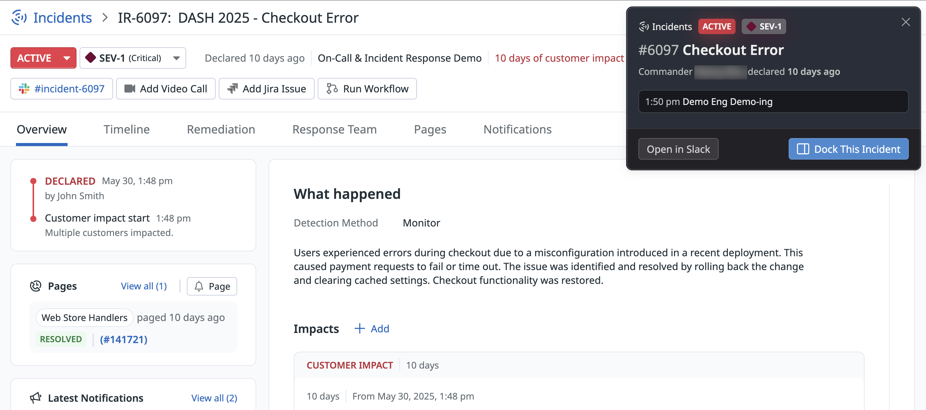 Help Notification Card Declare an Incident
