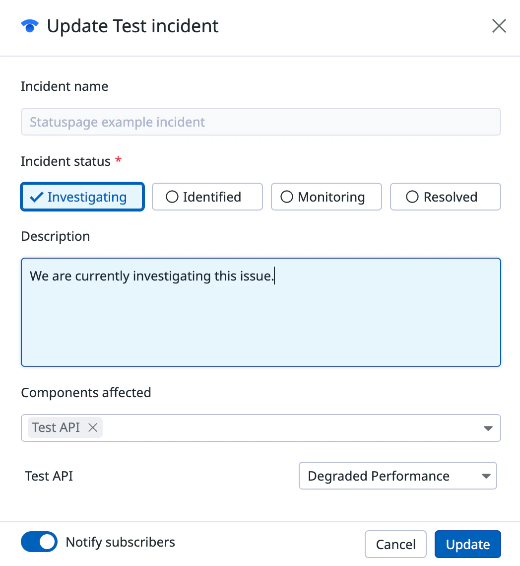 Integrate Atlassian Statuspage with Datadog Incident Management