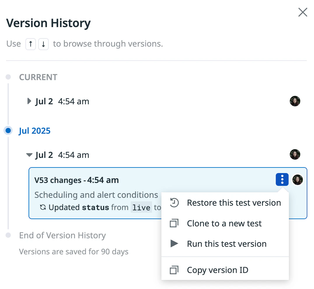 Version History for Synthetic Monitoring